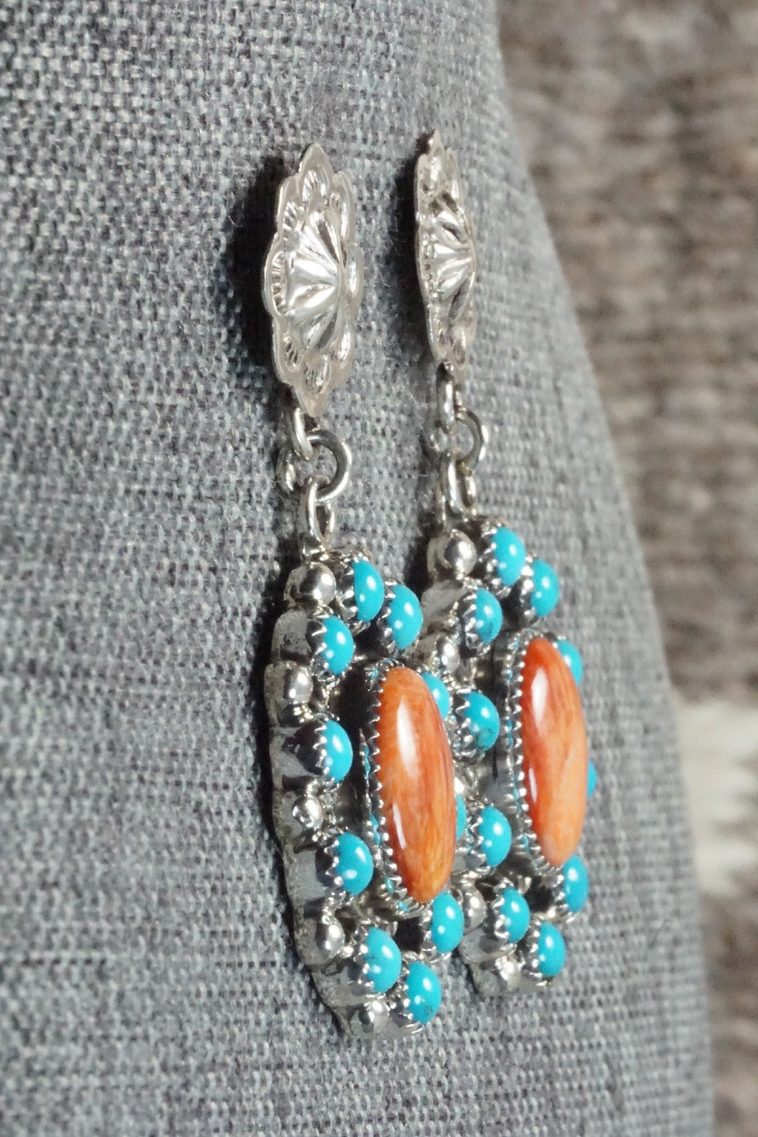 Turquoise, Spiny Oyster & Sterling Silver Earrings - Sandra Parkett