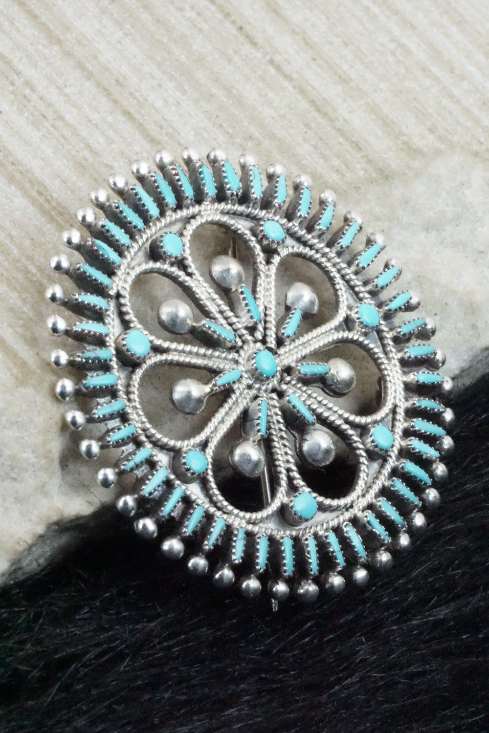 Turquoise & Sterling Silver Pendant/ Pin - Vincent Johnson