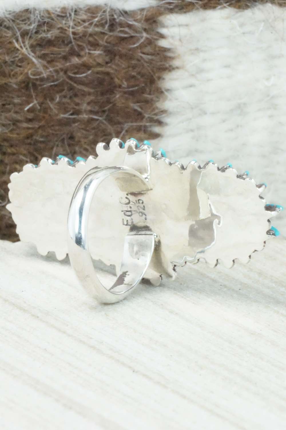 Turquoise & Sterling Silver Ring - Edmund Cooeyate - Size 6.75