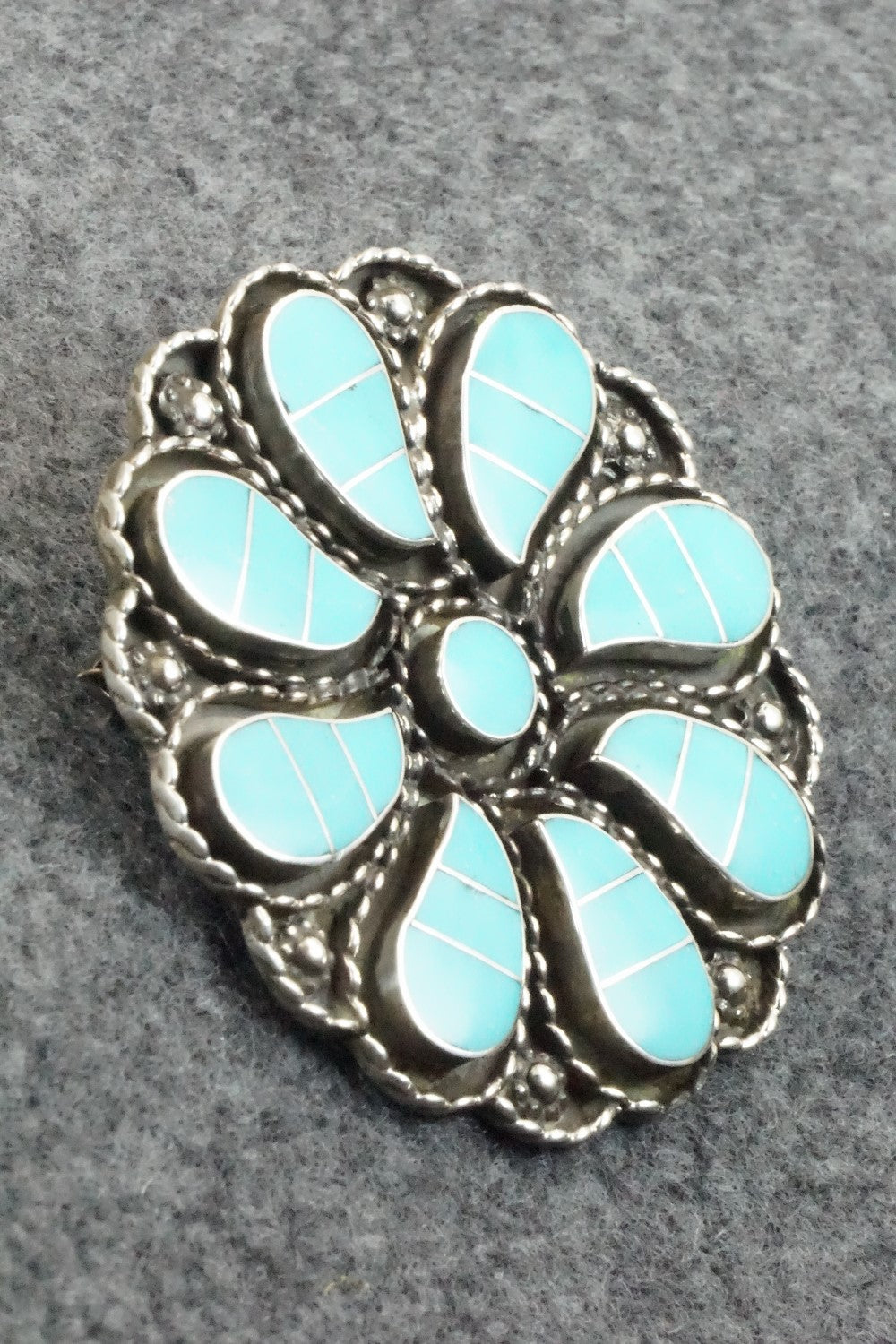 Turquoise & Sterling Silver Pendant/ Pin - Faye Lowsayatee