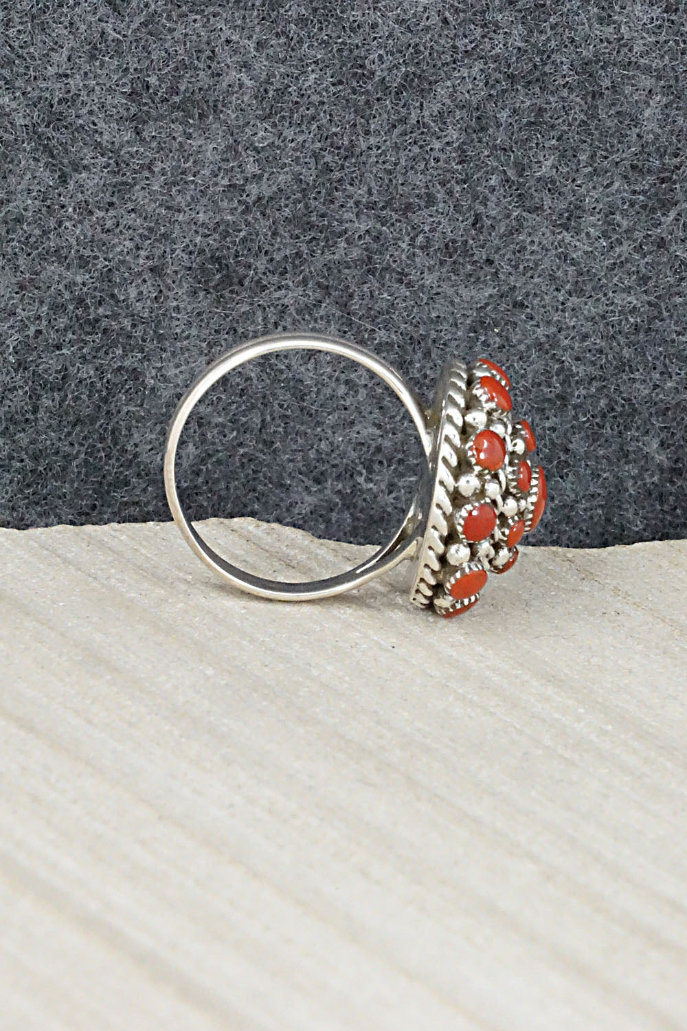 Coral & Sterling Silver Ring - Darlene Webothee - Size 8