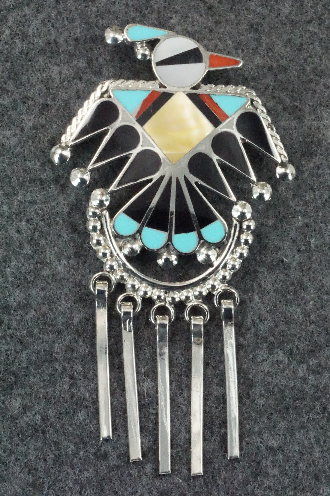 Multi Stone & Sterling Silver Inlay Pendant/ Pin - Adrian Wallace