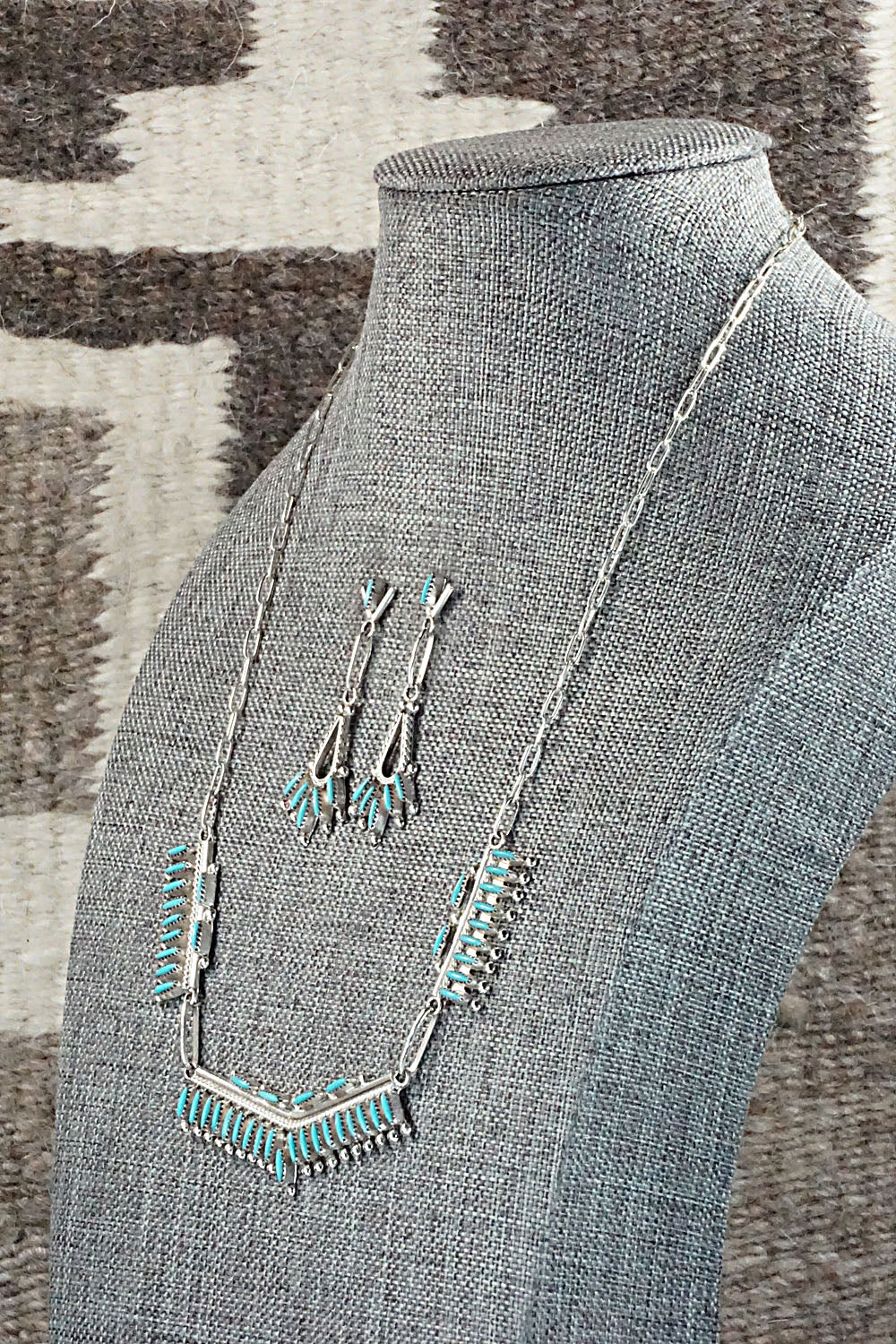 Turquoise & Sterling Silver Necklace and Earrings Set - Rena Cachini