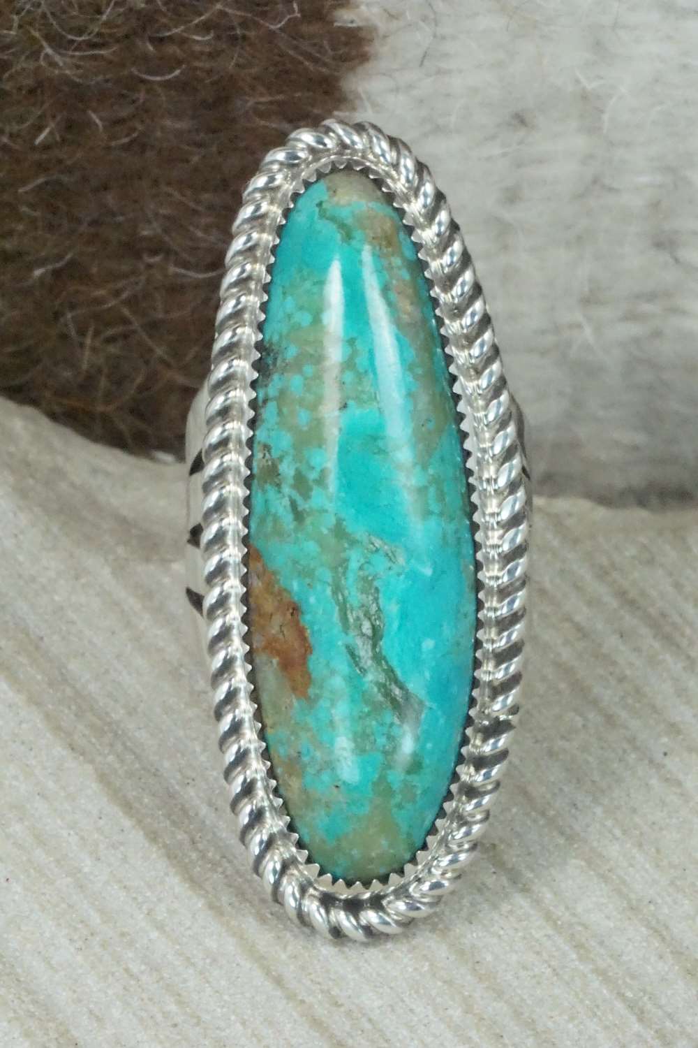 Turquoise & Sterling Silver Ring - Leslie Nez - Size 10.5