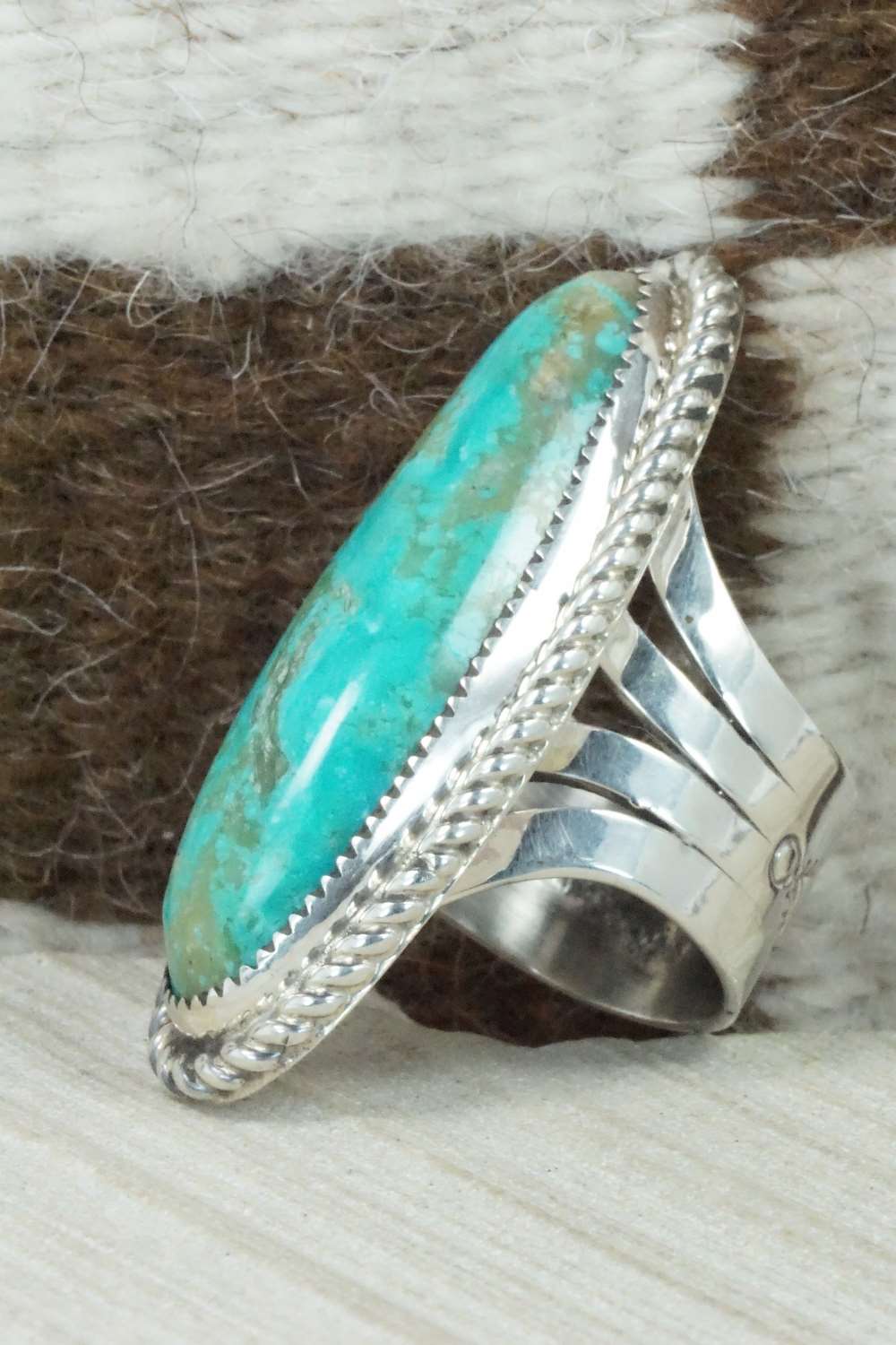 Turquoise & Sterling Silver Ring - Leslie Nez - Size 10.5