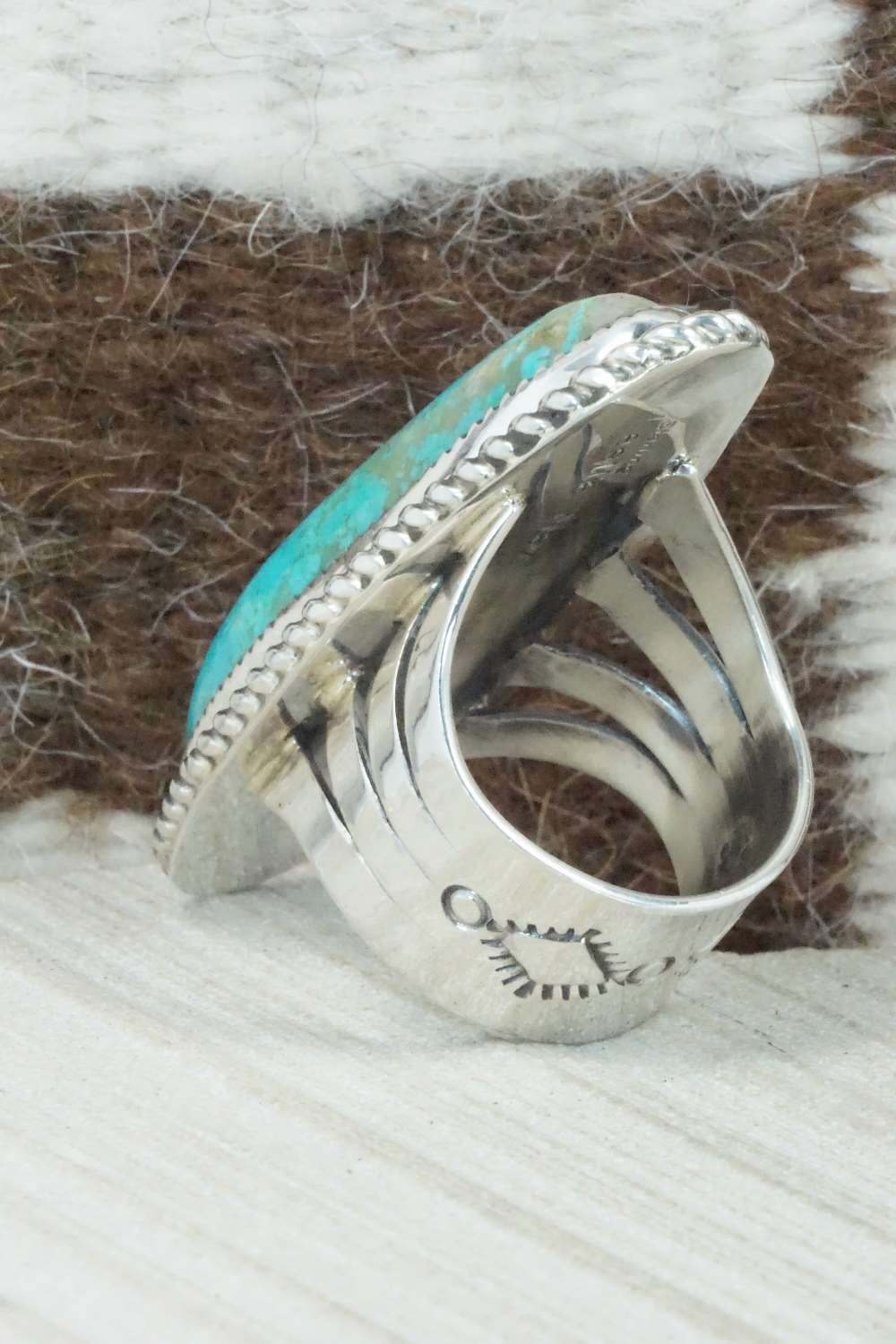 Turquoise & Sterling Silver Ring - Leslie Nez - Size 10.5