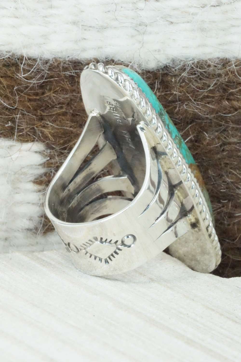 Turquoise & Sterling Silver Ring - Leslie Nez - Size 10.5