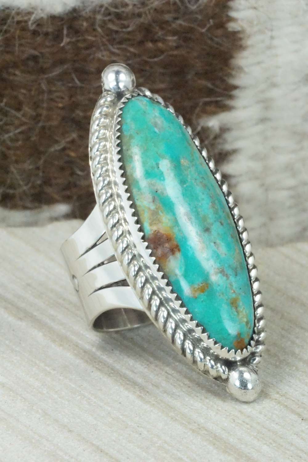 Turquoise & Sterling Silver Ring - Leslie Nez - Size 10