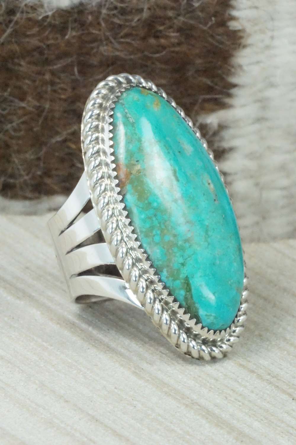 Turquoise & Sterling Silver Ring - Leslie Nez - Size 10.5