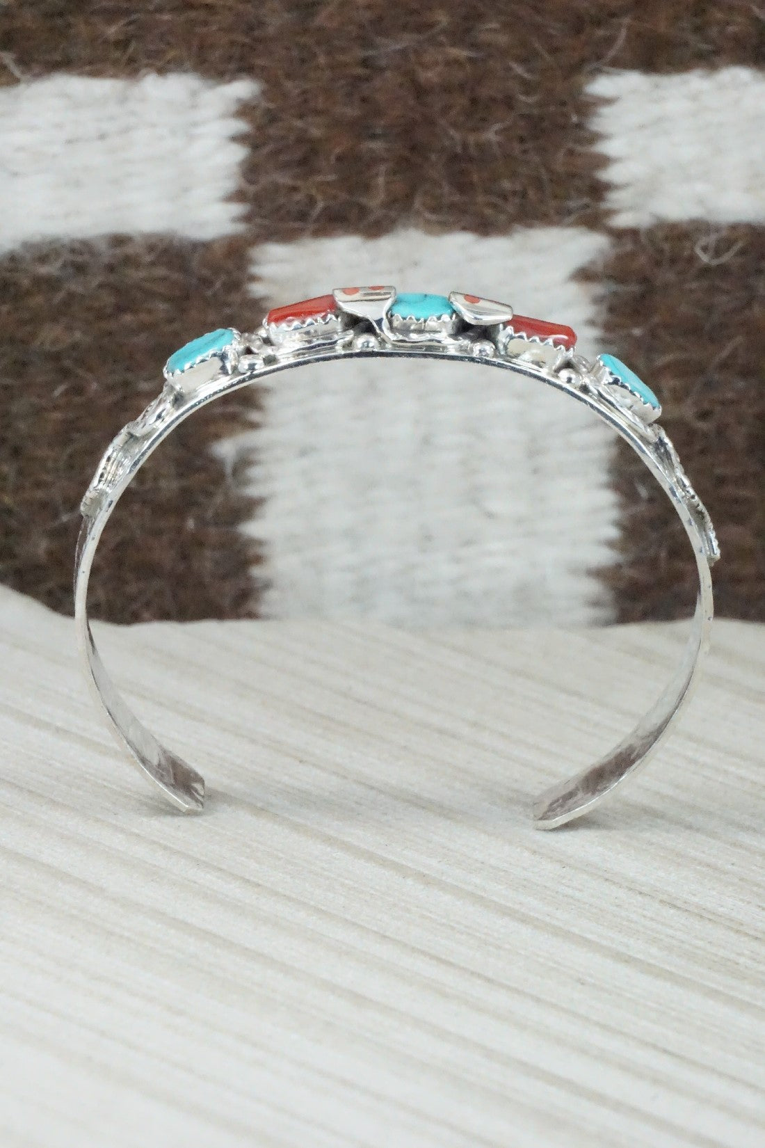 Turquoise, Coral & Sterling Silver Bracelet - Joy Calavaza