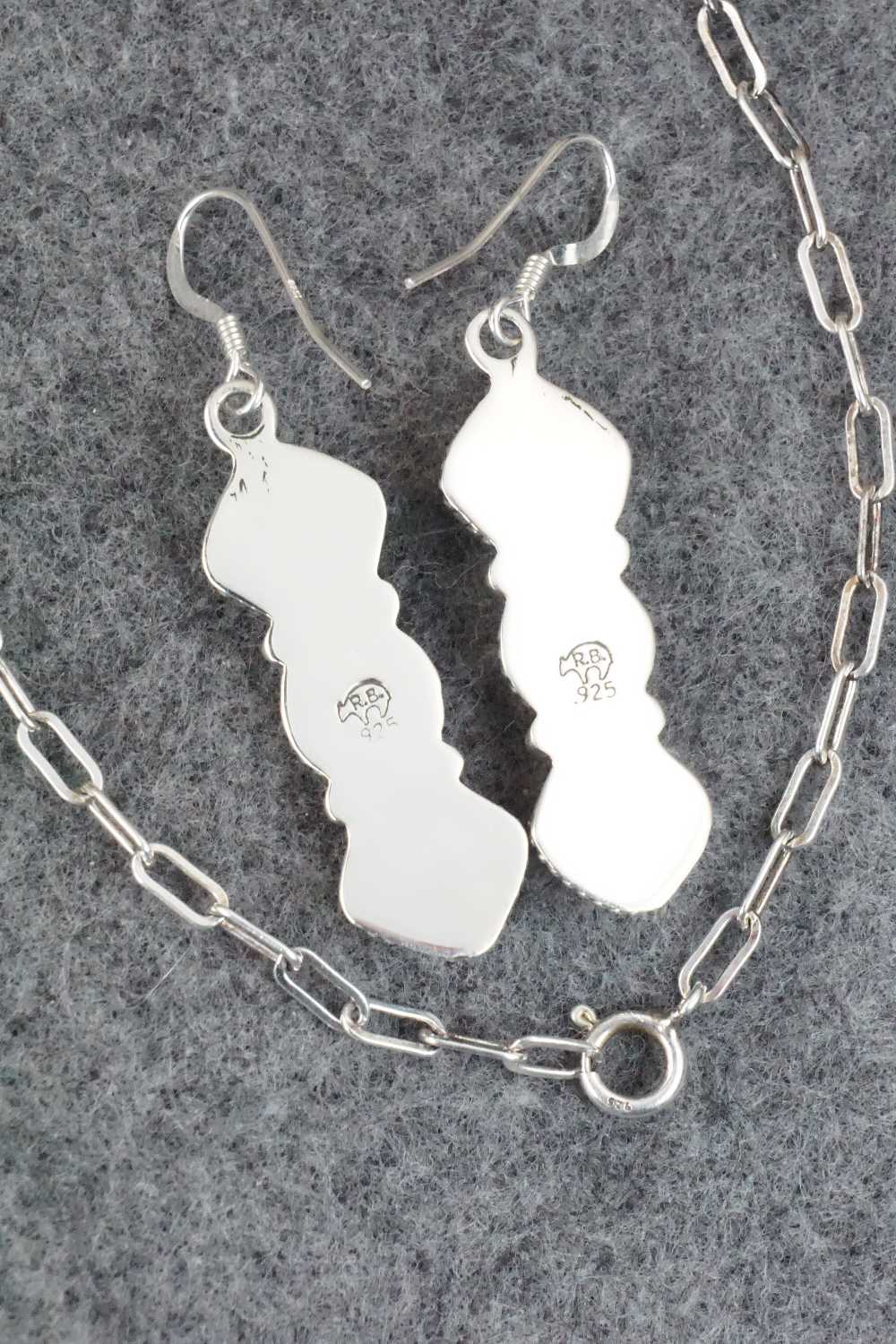 Turquoise & Sterling Silver Necklace and Earrings Set - Tom Lewis