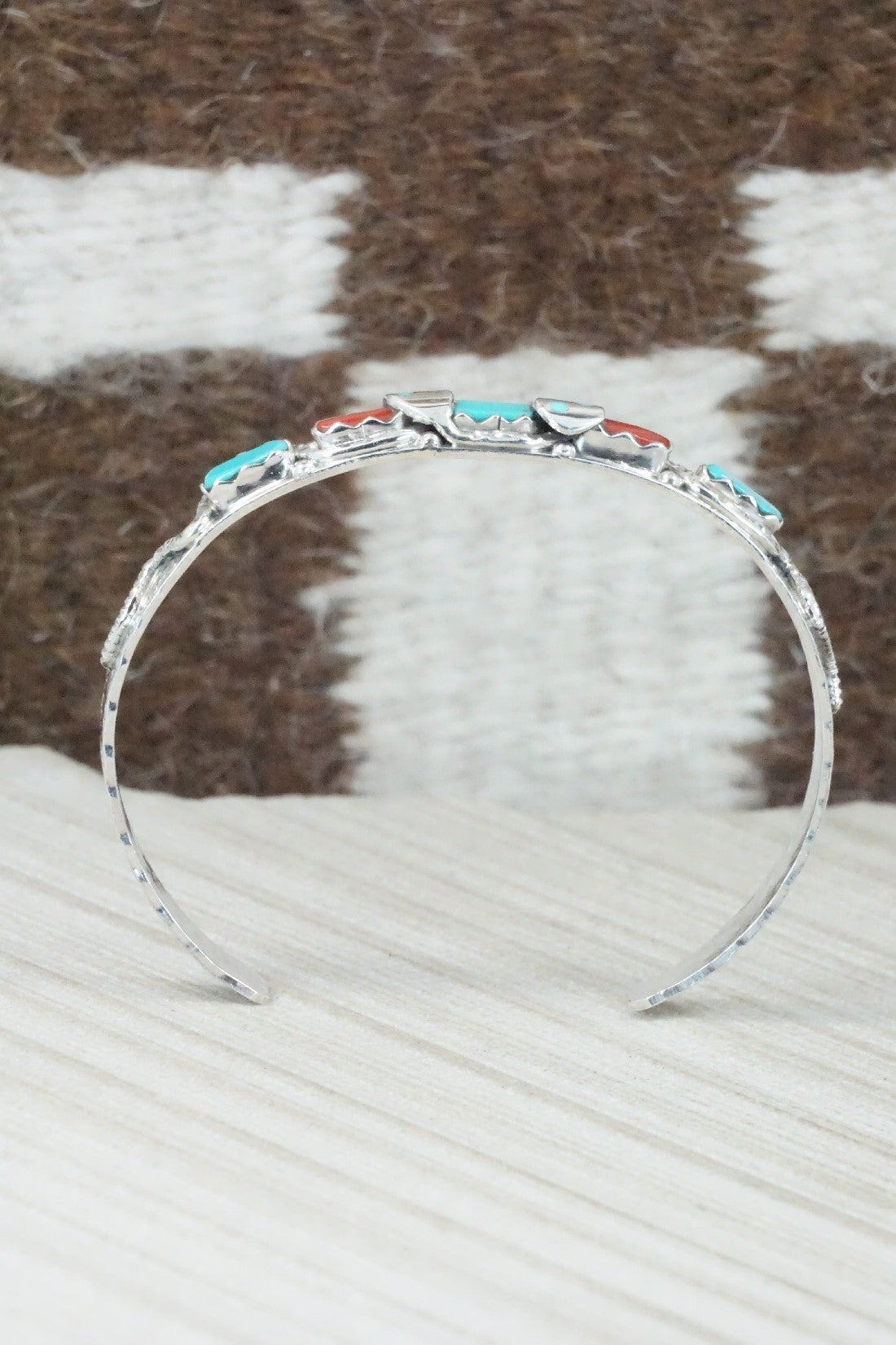 Turquoise, Coral & Sterling Silver Bracelet - Joy Calavaza