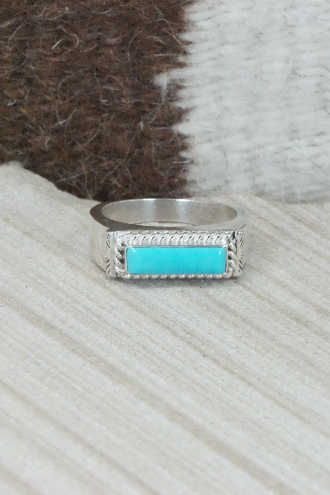 Turquoise & Sterling Silver Ring - Arlen Quetawki - Size 11