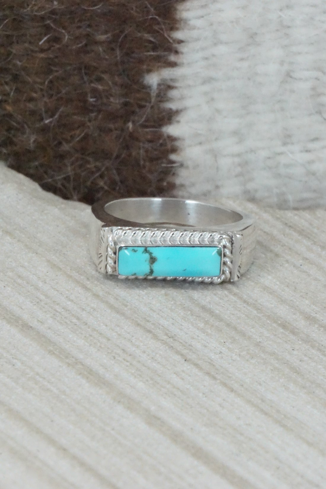 Turquoise & Sterling Silver Ring - Arlen Quetawki - Size 10.5