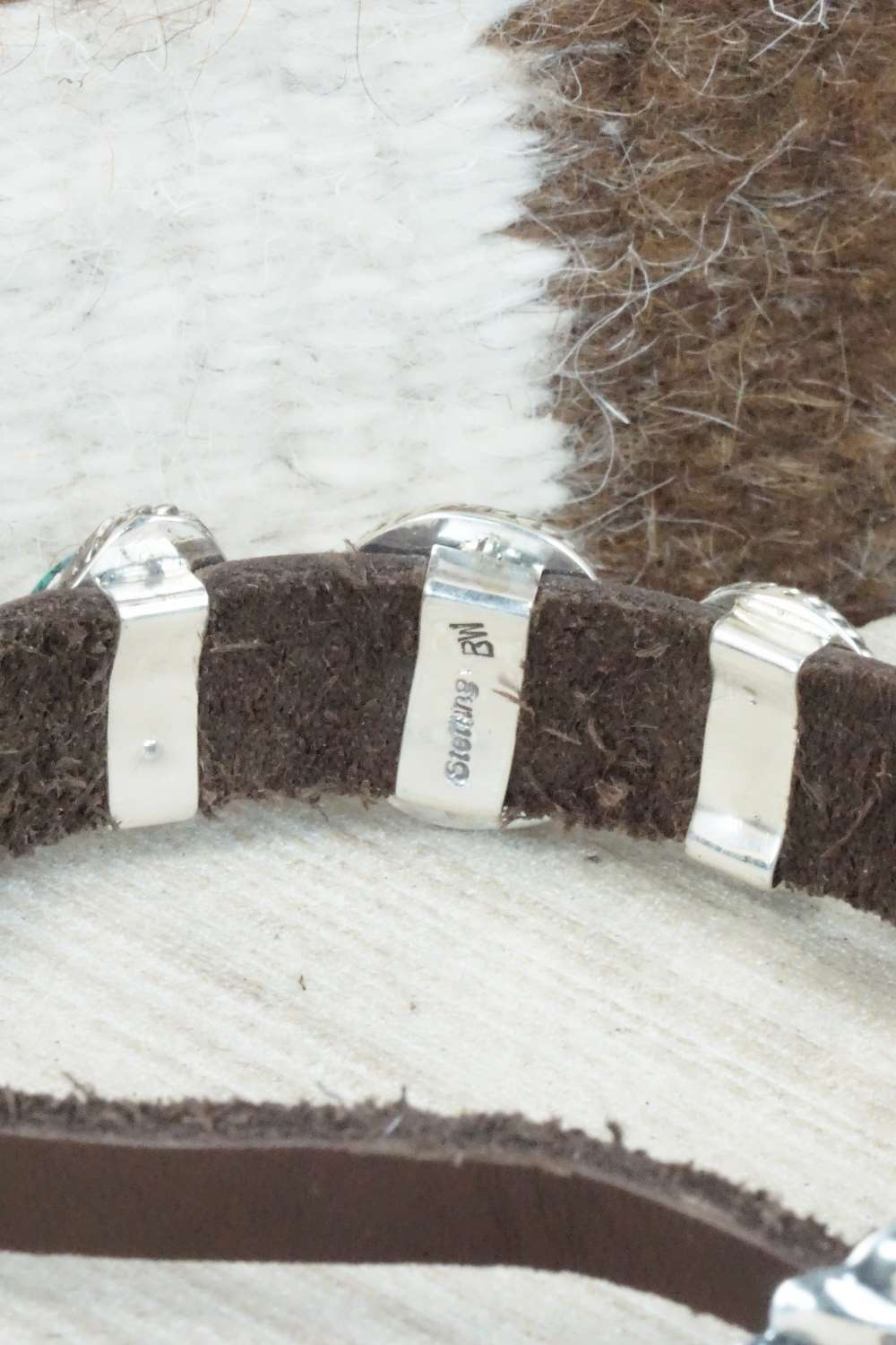Turquoise & Sterling Silver Leather Bracelet - Bonnie Willie