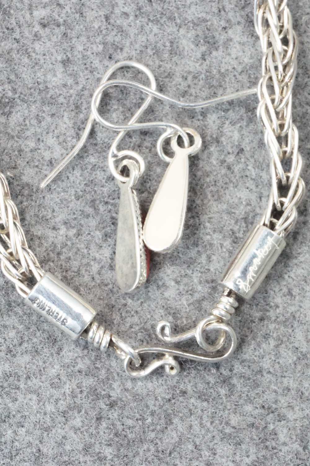 Coral & Sterling Silver Necklace and Earrings Set - Smokey Gchachu