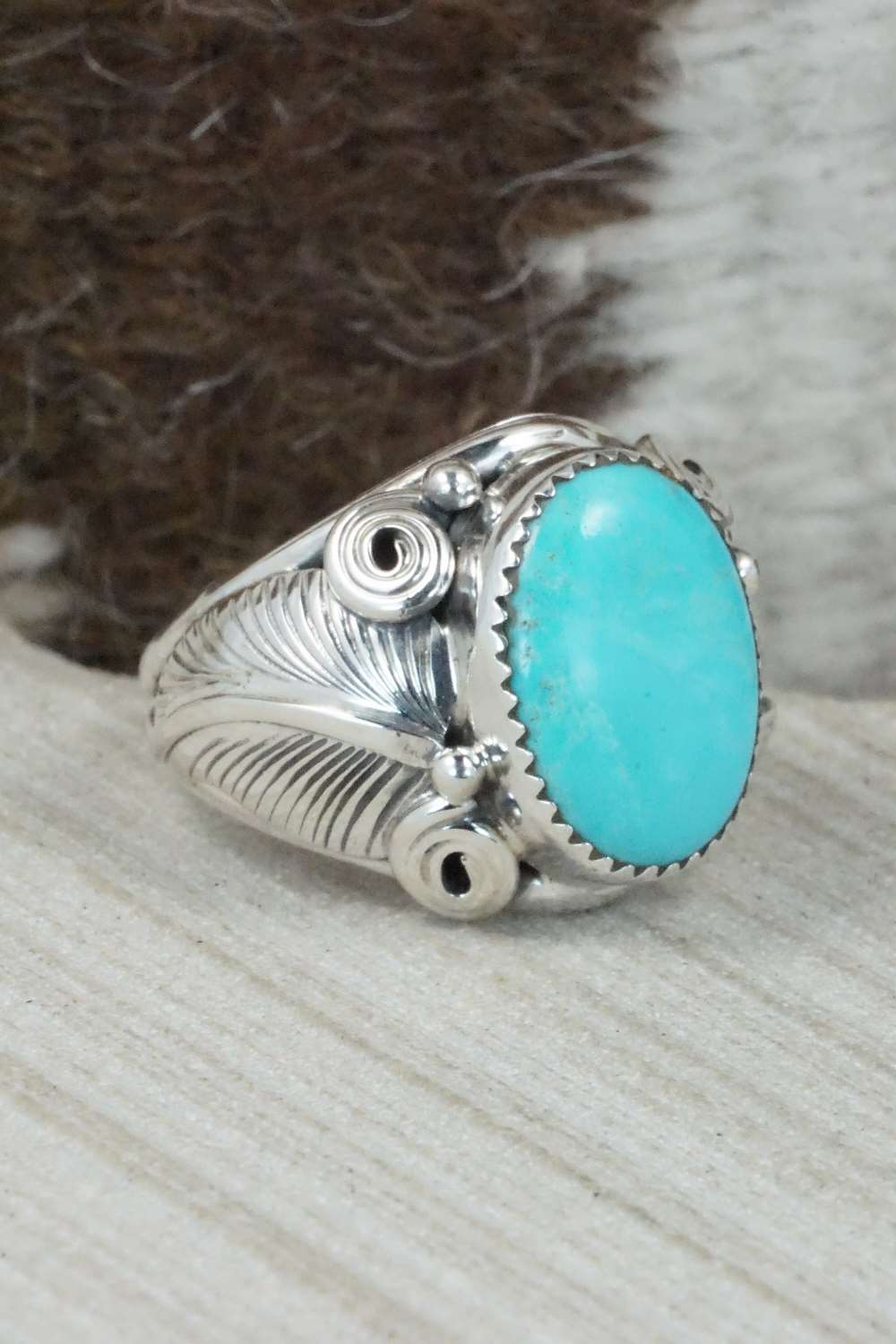 Turquoise & Sterling Silver Ring - Darrell Morgan - Size 10.75