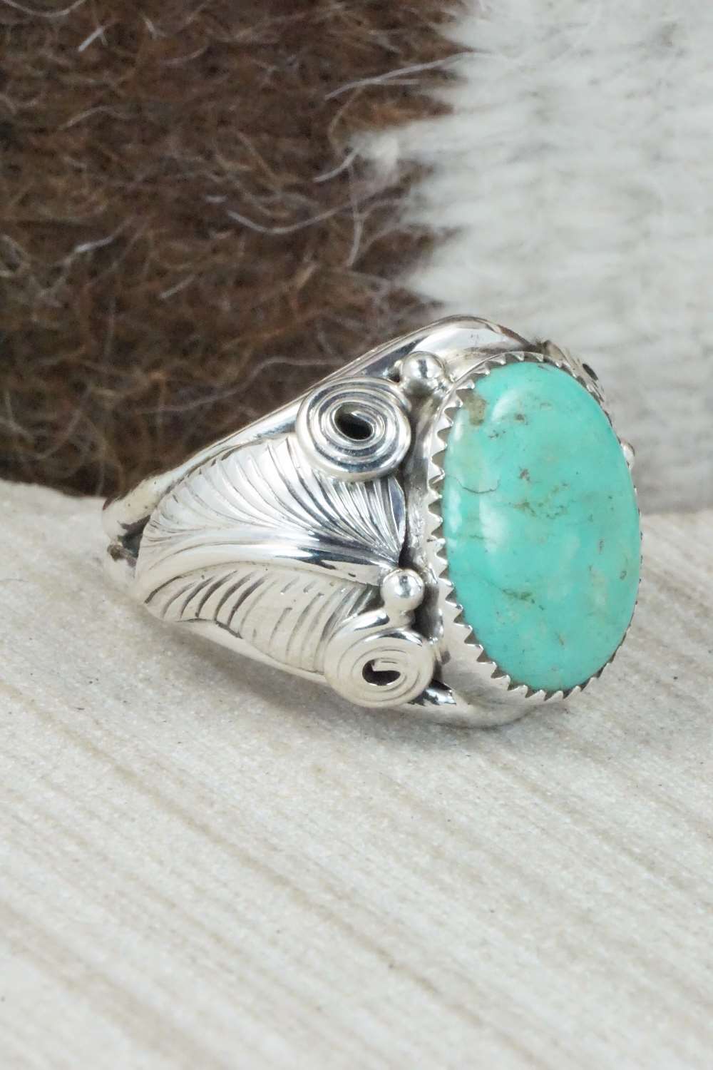 Turquoise & Sterling Silver Ring - Darrell Morgan - Size 12.5