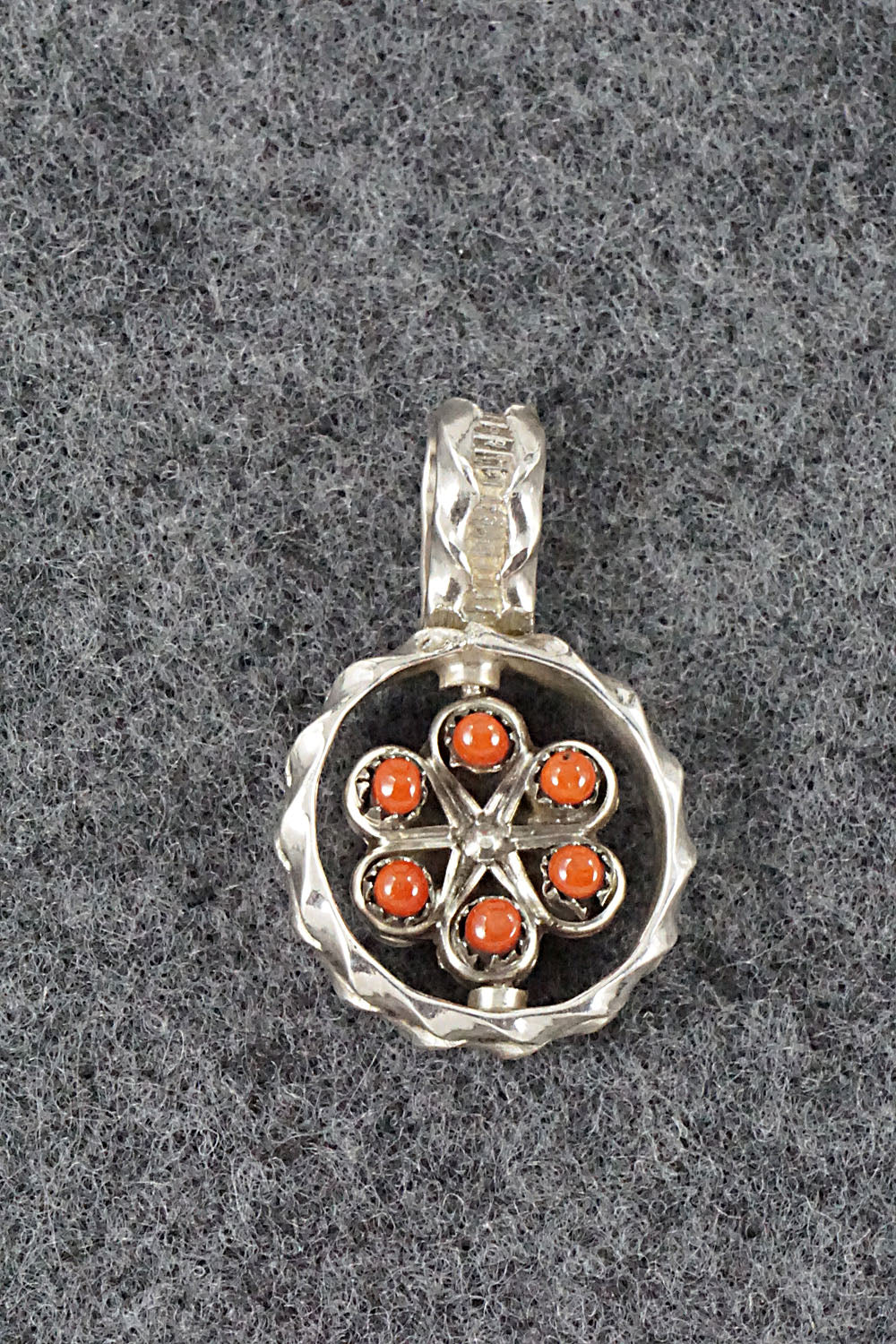 Coral, Turquoise & Sterling Silver Pendant - Wayne Johnson