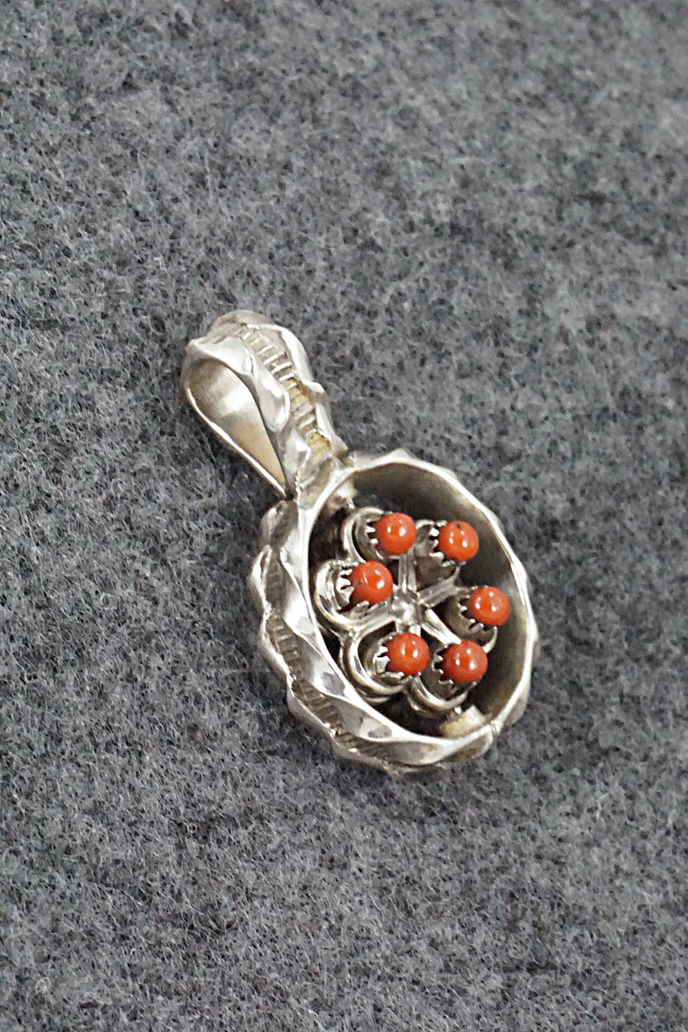 Coral, Turquoise & Sterling Silver Pendant - Wayne Johnson