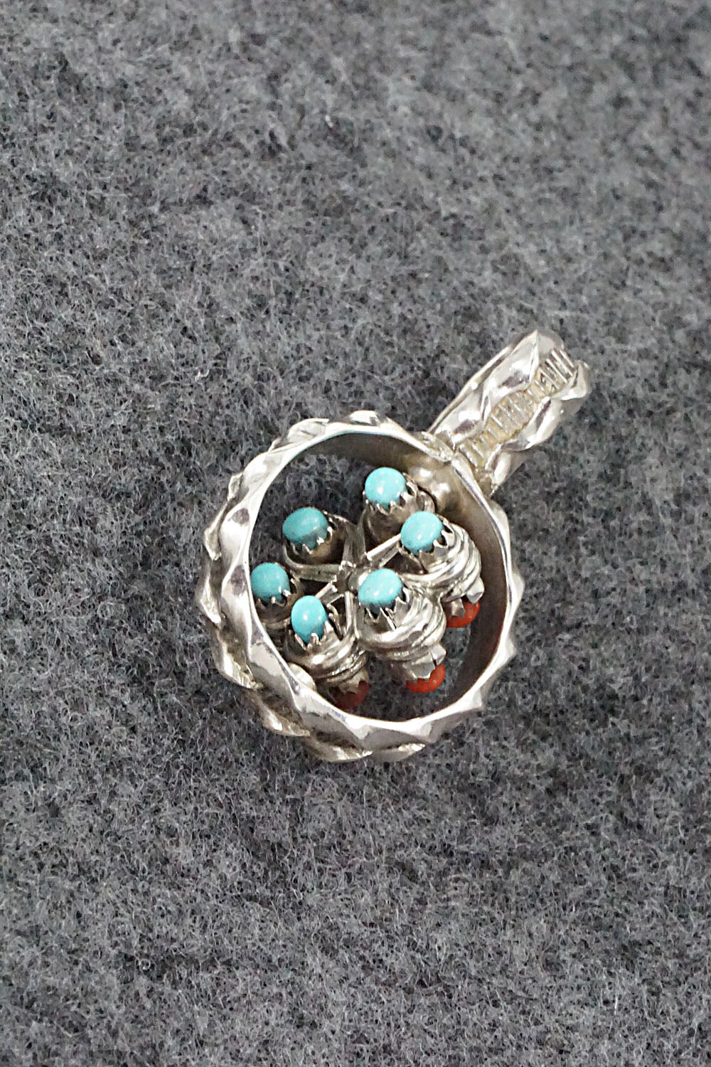 Coral, Turquoise & Sterling Silver Pendant - Wayne Johnson