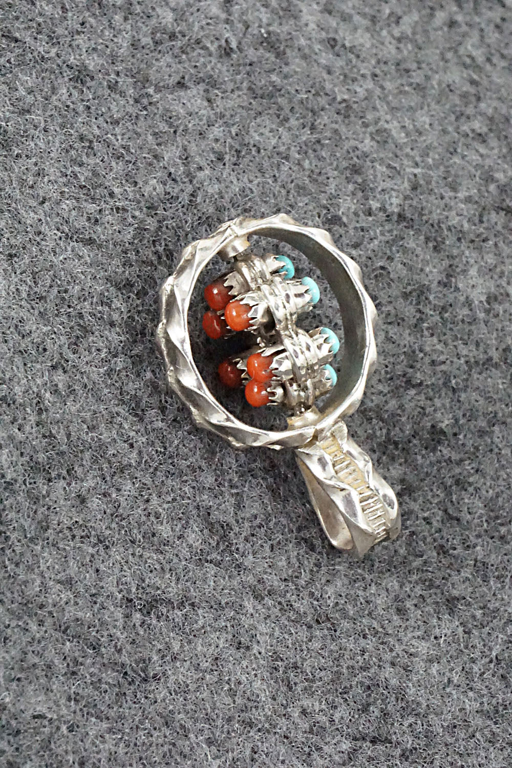Coral, Turquoise & Sterling Silver Pendant - Wayne Johnson