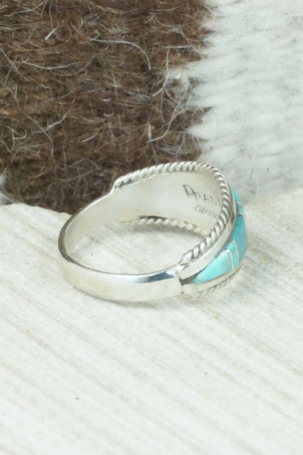 Turquoise & Sterling Silver Inlay Ring - Dierdre Panteah - Size 10.5