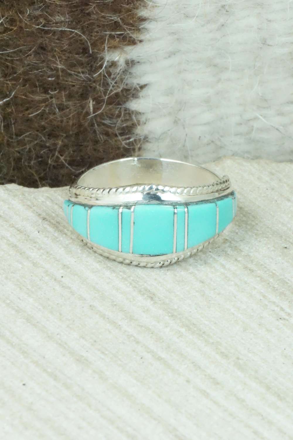 Turquoise & Sterling Silver Inlay Ring - Dierdre Panteah - Size 10.5