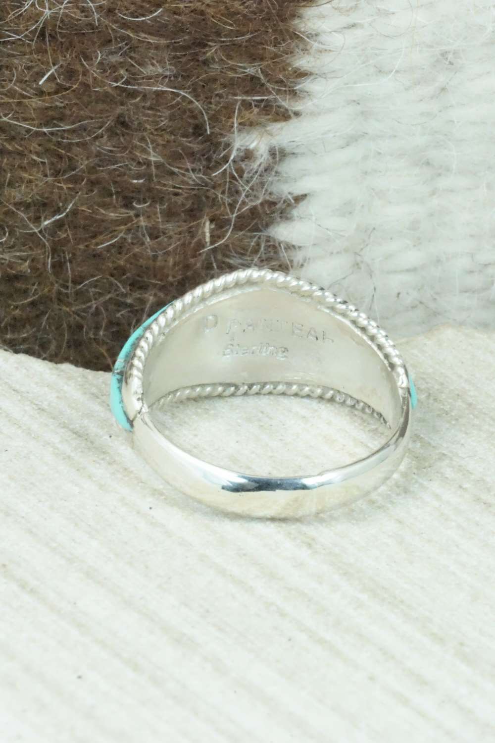 Turquoise & Sterling Silver Inlay Ring - Dierdre Panteah - Size 10.5