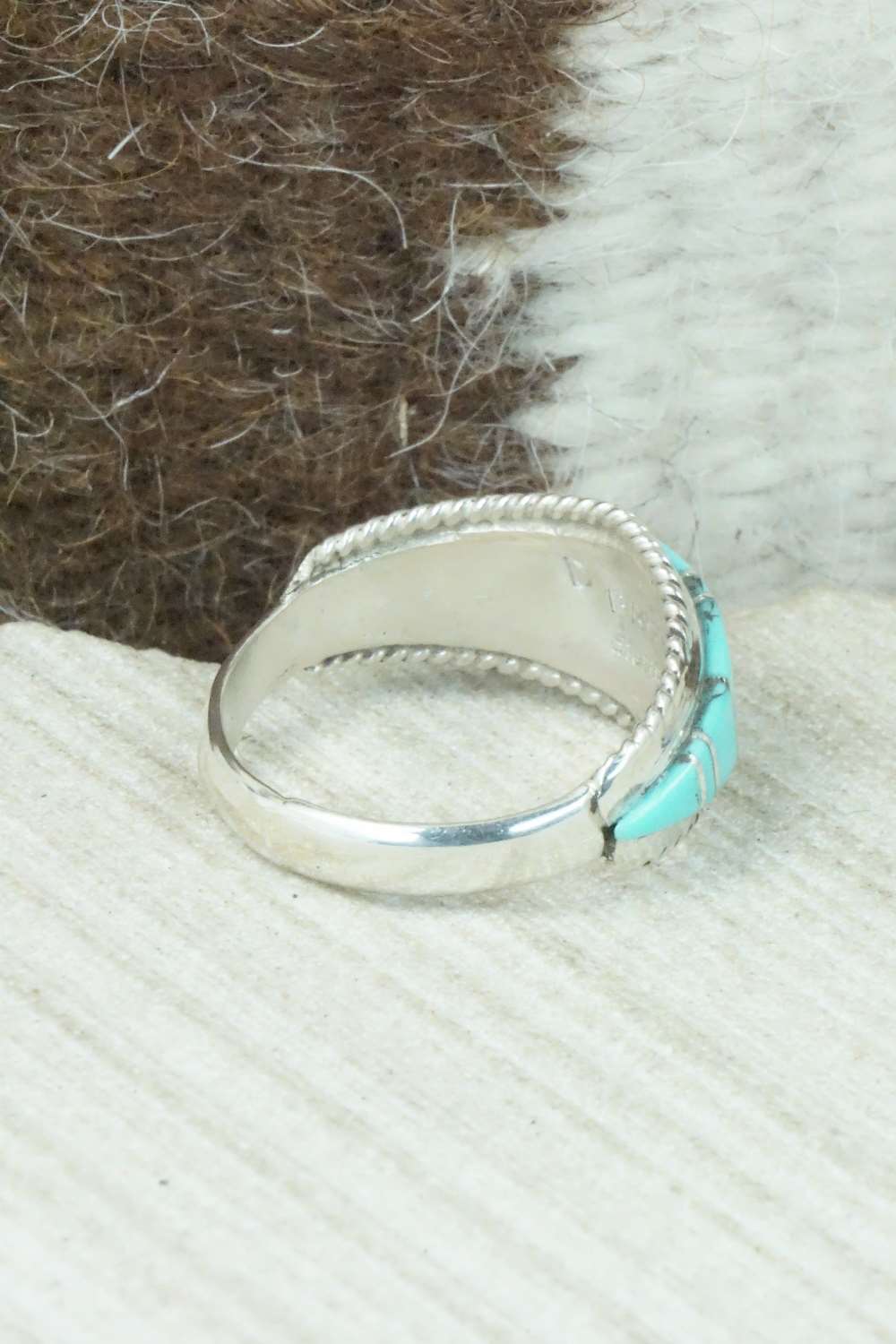 Turquoise & Sterling Silver Inlay Ring - Dierdre Panteah - Size 10.5