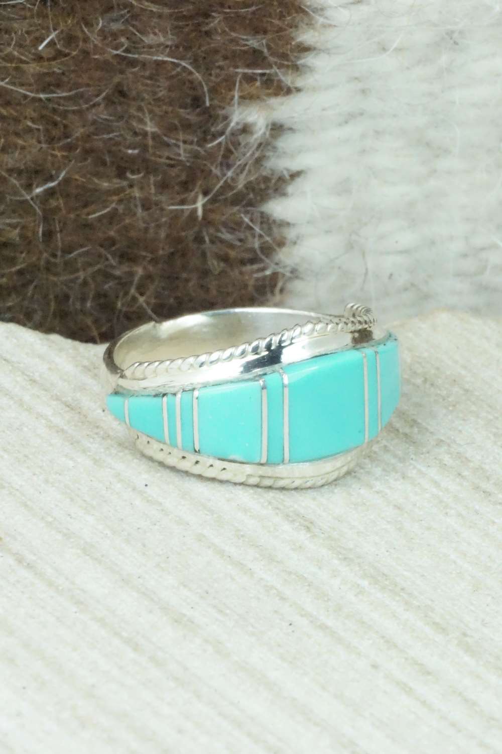 Turquoise & Sterling Silver Inlay Ring - Dierdre Panteah - Size 9.75