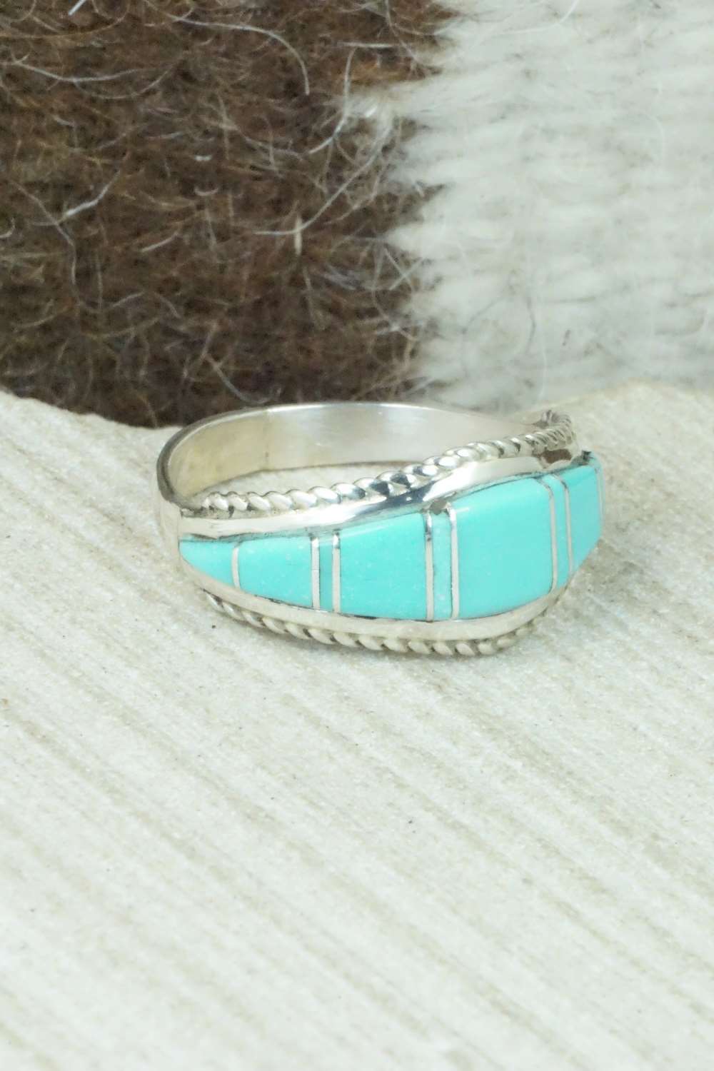 Turquoise & Sterling Silver Inlay Ring - Dierdre Panteah - Size 11.25
