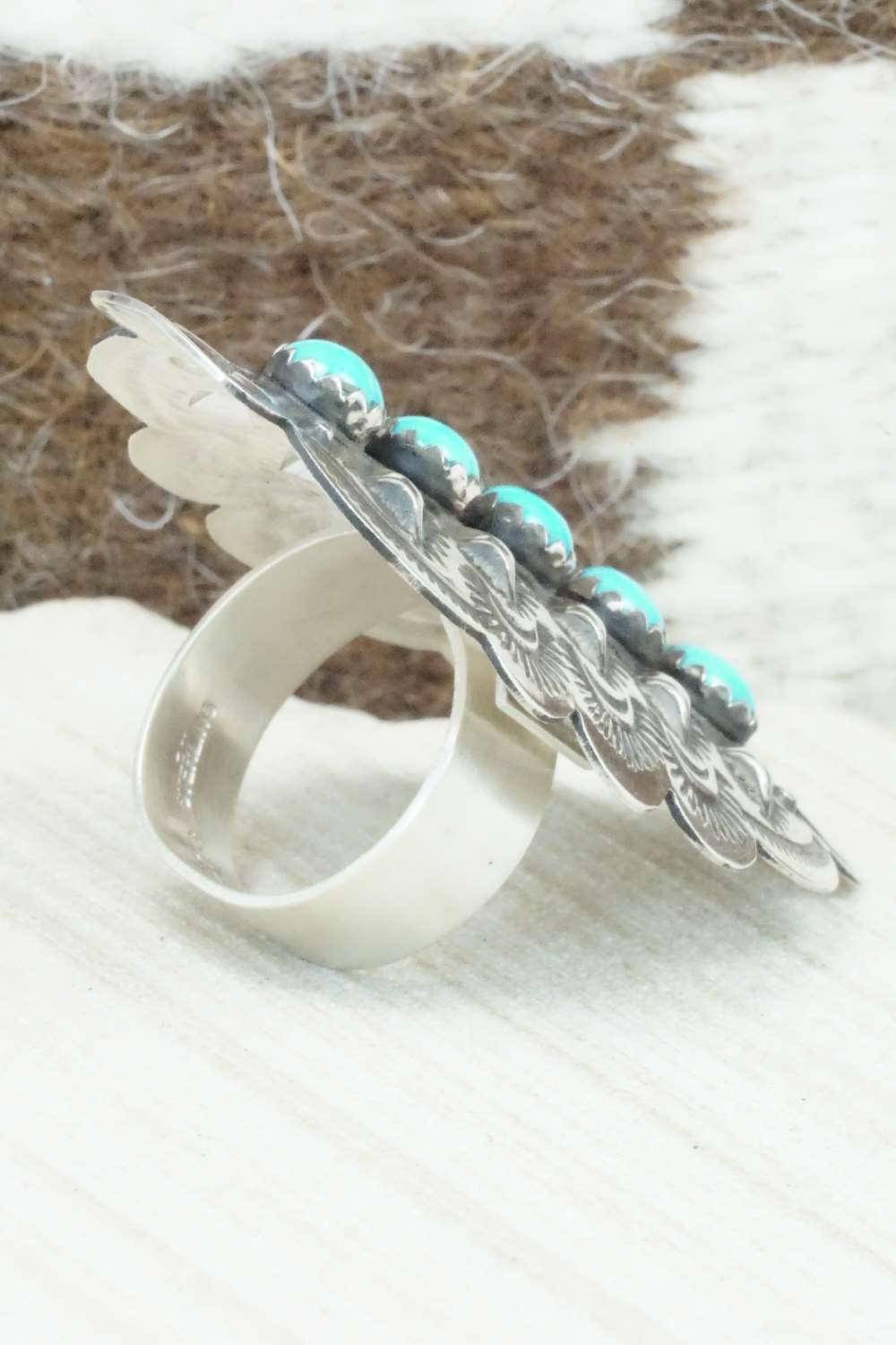 Turquoise & Sterling Silver Ring - Leander Tahe - Size 9