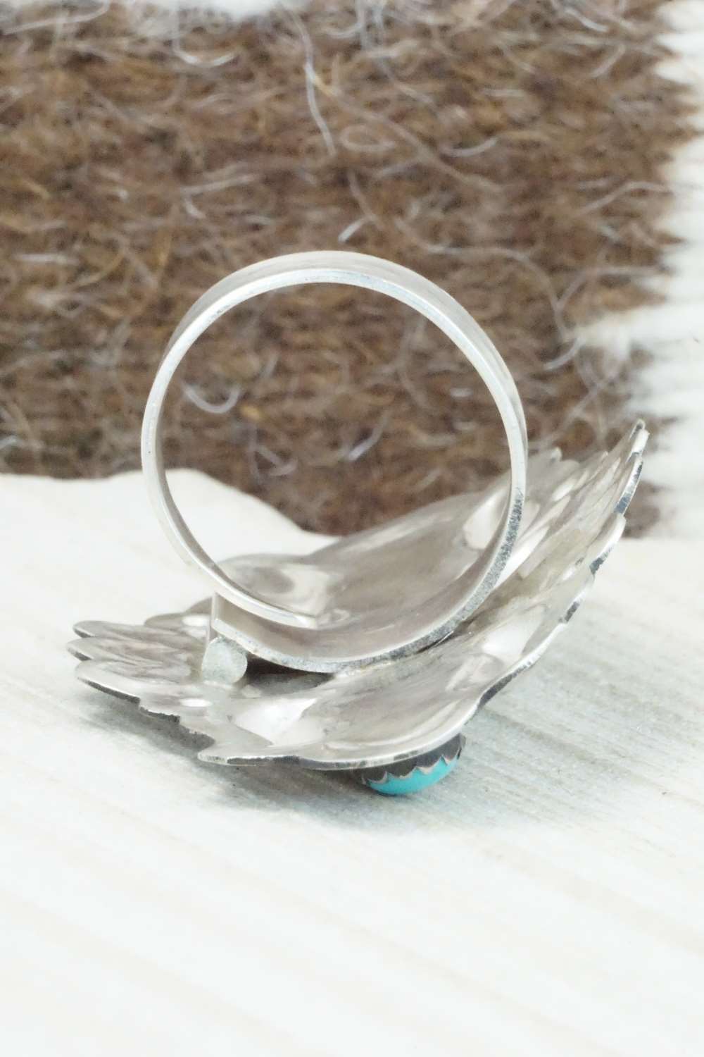 Turquoise & Sterling Silver Ring - Leander Tahe - Size 9.5
