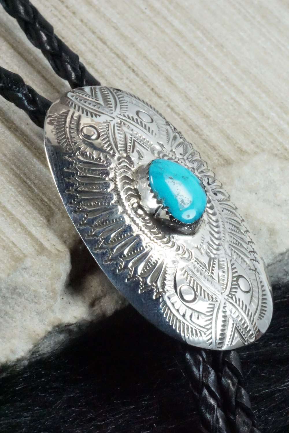 Turquoise & Sterling Silver Bolo Tie - Shirley Skeets