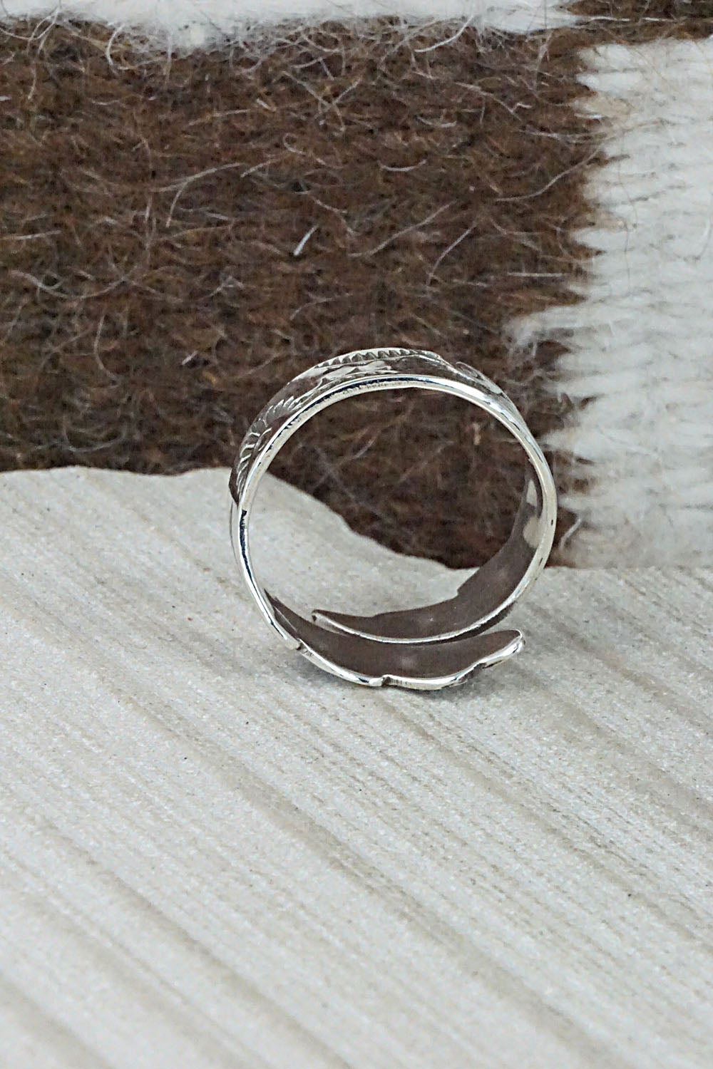 Turquoise, Coral & Sterling Silver Ring - Jolene Yazzie - Size 9