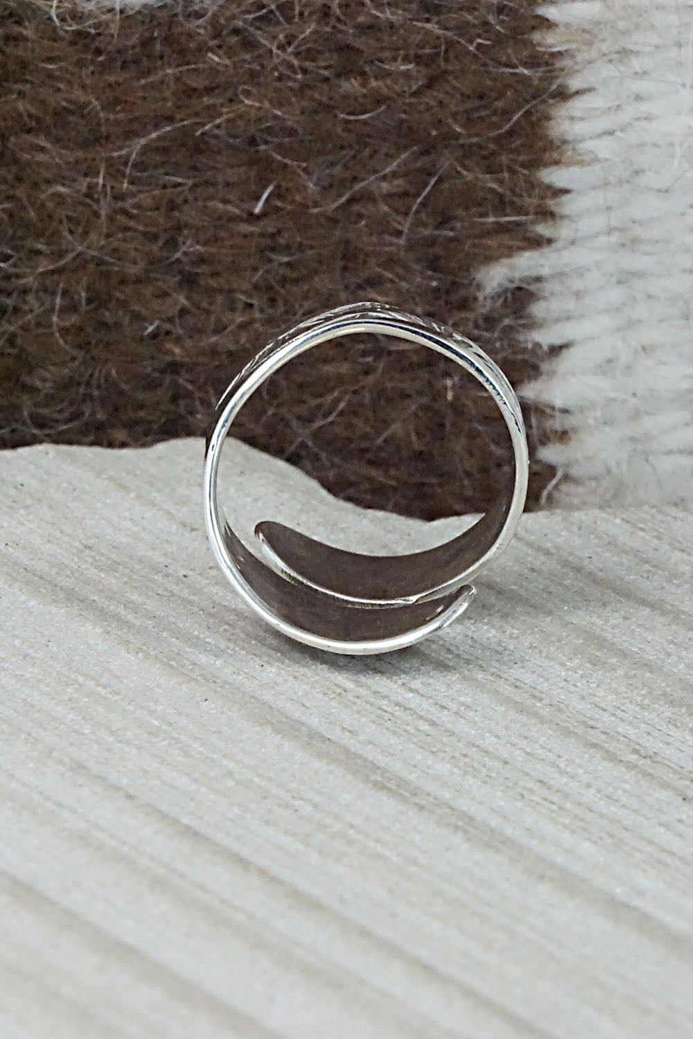 Turquoise, Coral & Sterling Silver Ring - Jolene Yazzie - Size 7.75