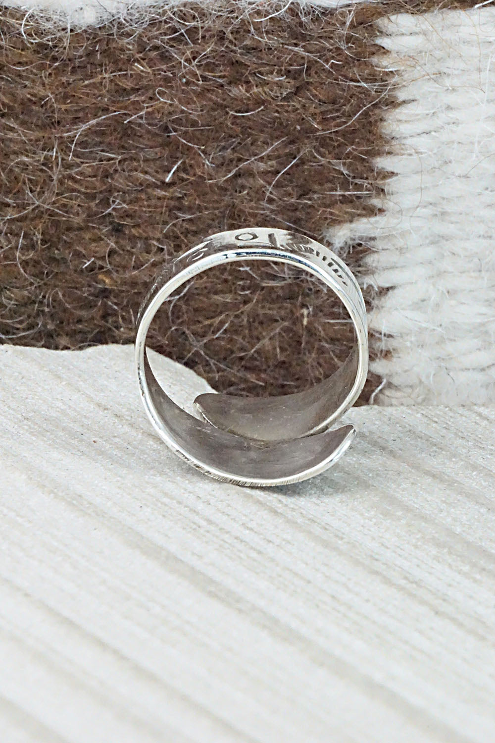 Turquoise, Coral & Sterling Silver Ring - Jolene Yazzie - Size 8.5