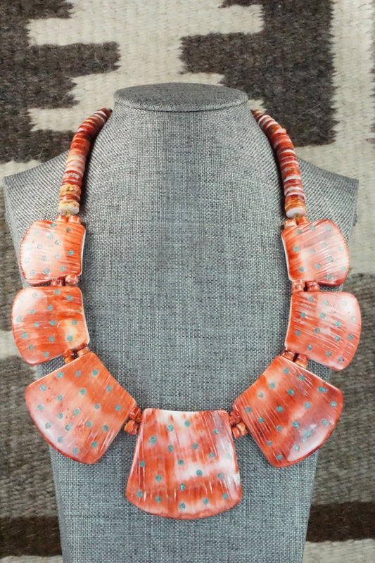 Spiny Oyster and Turquoise Necklace - Joe Garcia