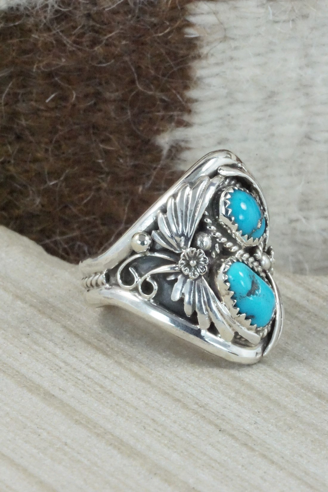 Turquoise & Sterling Silver Ring - Calvin Belin - Size 13.5
