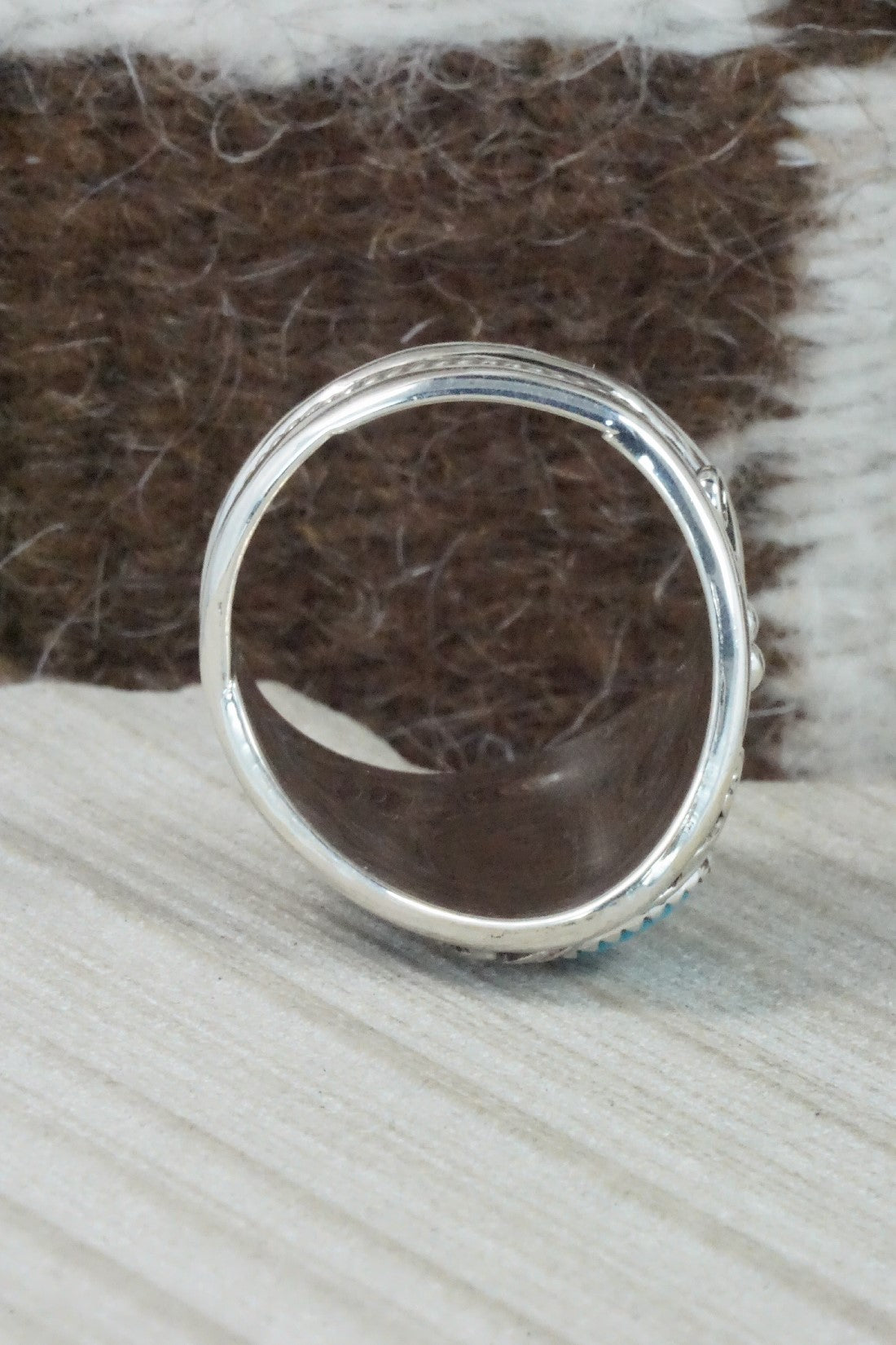 Turquoise & Sterling Silver Ring - Calvin Belin - Size 15