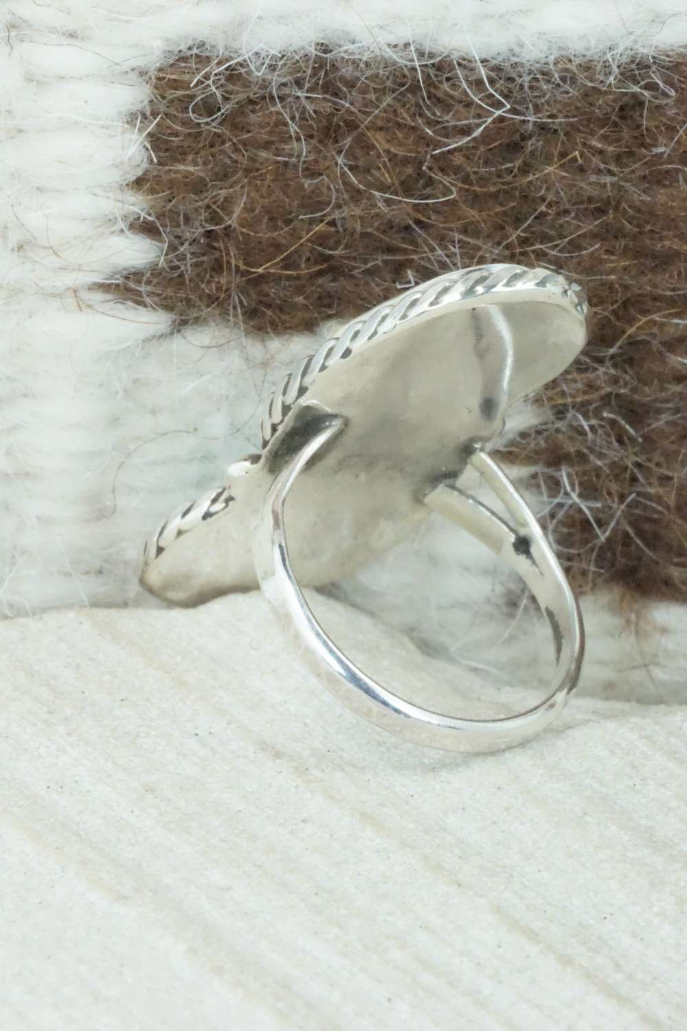 Turquoise & Sterling Silver Inlay Ring - Susie Lowsayatee - Size 7.5