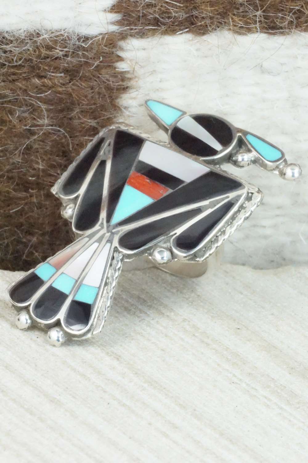 Multi Stone & Sterling Silver Inlay Ring - Delgar Cellicion - Size 5.5