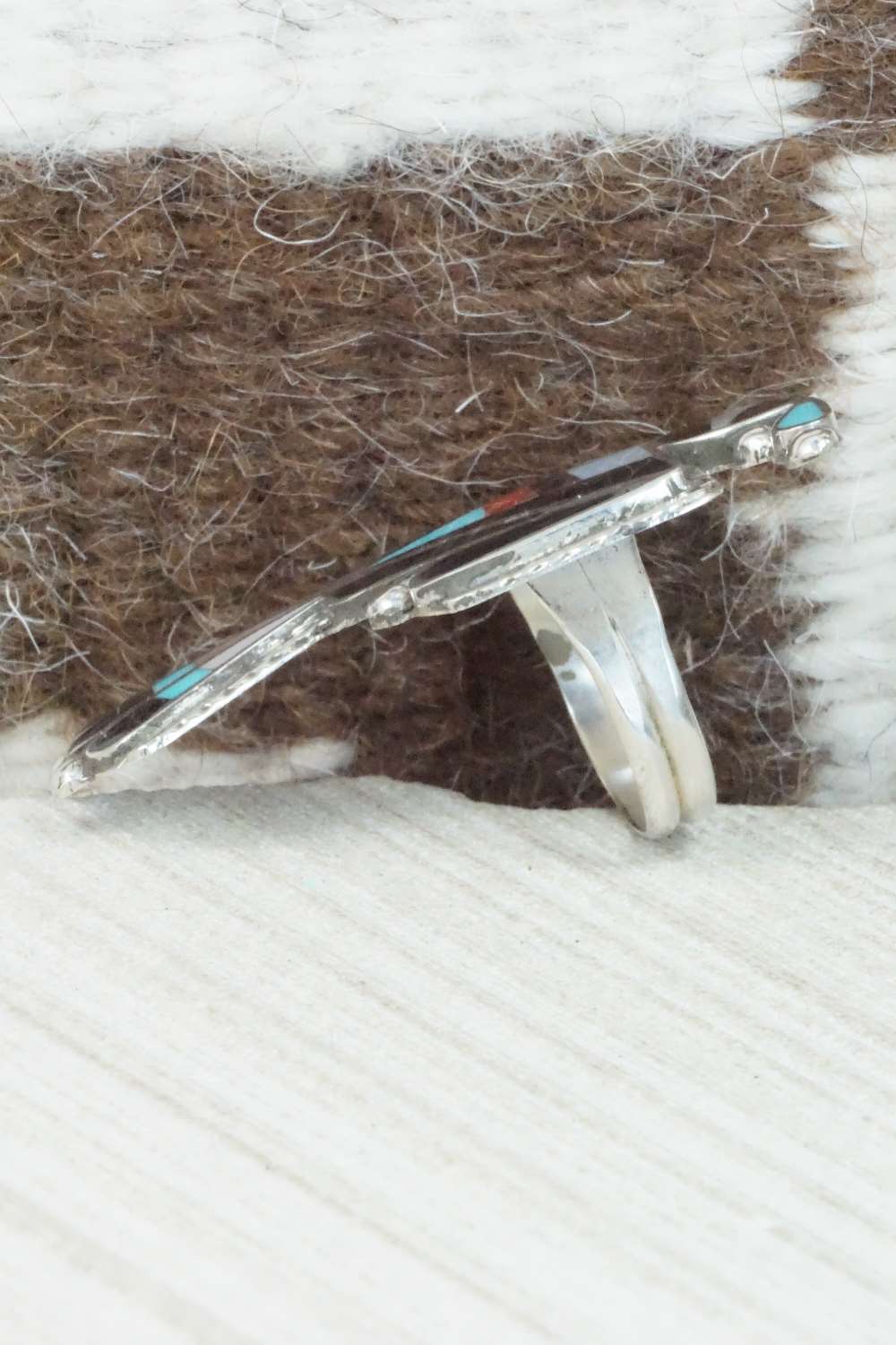 Multi Stone & Sterling Silver Inlay Ring - Delgar Cellicion - Size 5.5