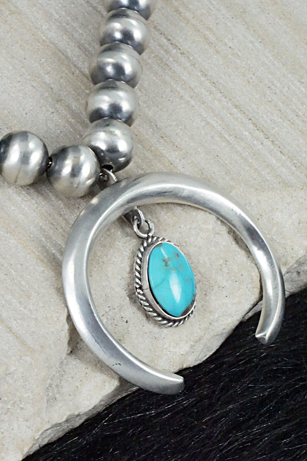 Turquoise and Sterling Silver Naja & Navajo Pearl Necklace - Jan Mariano