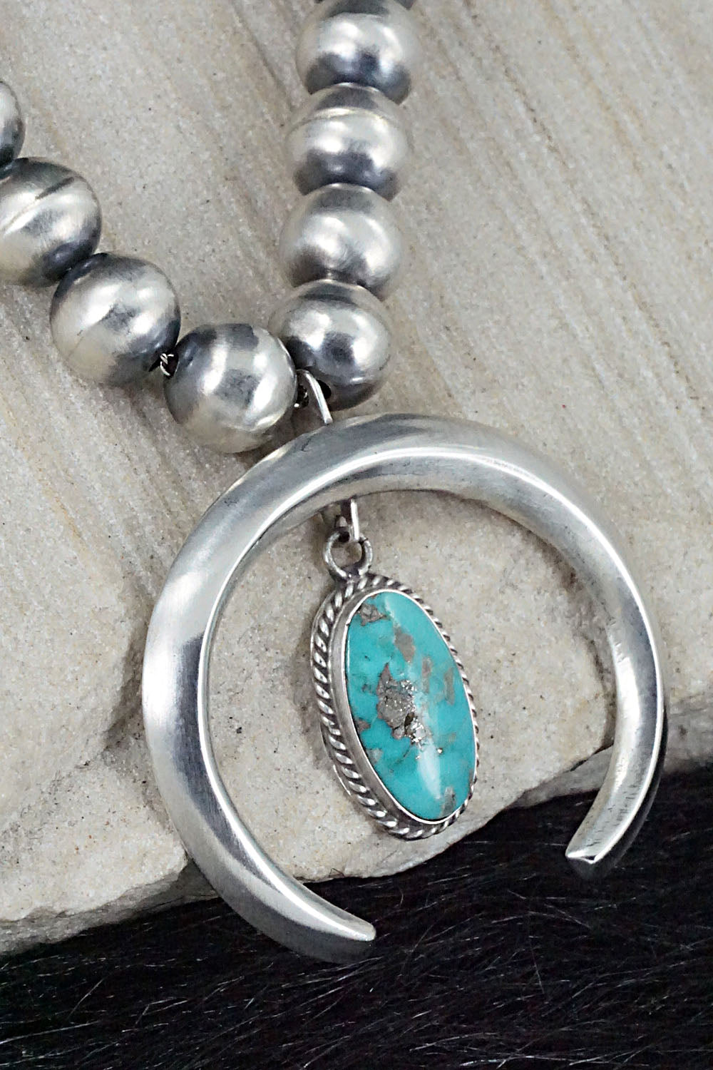 Turquoise and Sterling Silver Naja & Navajo Pearl Necklace - Jan Mariano