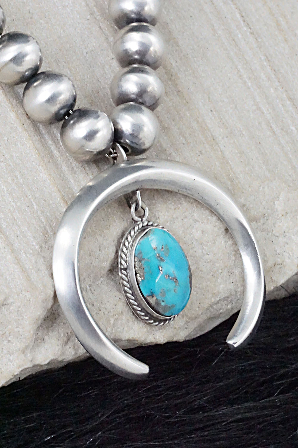 Turquoise and Sterling Silver Naja & Navajo Pearl Necklace - Jan Mariano