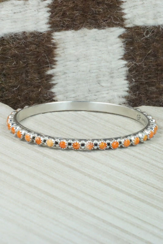 Spiny Oyster & Sterling Silver Bangle Bracelet - Gaynell Parker