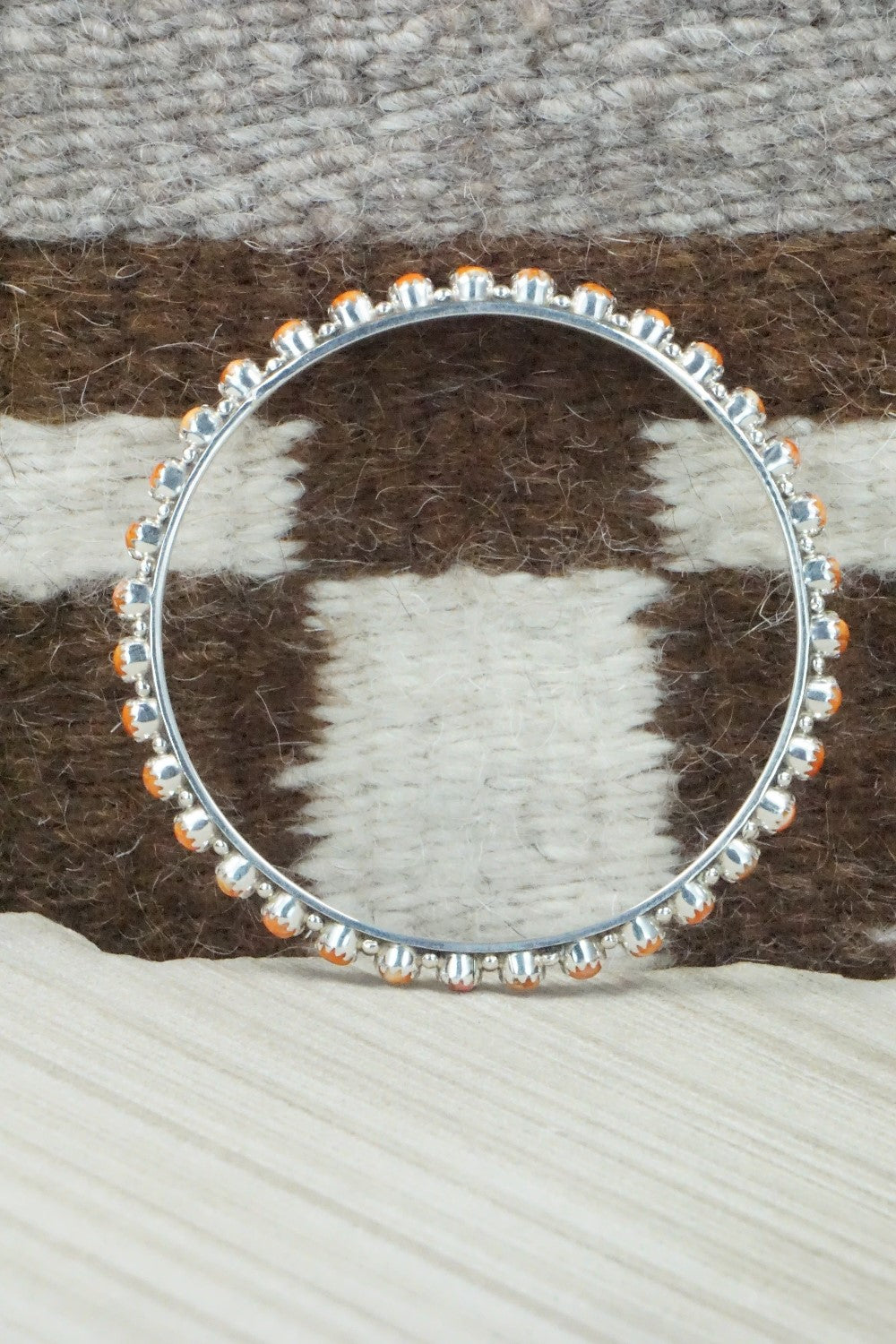 Spiny Oyster & Sterling Silver Bangle Bracelet - Gaynell Parker