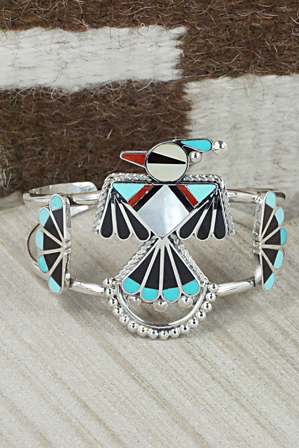 Multi Stone & Sterling Silver Inlay Bracelet - Adrian Wallace